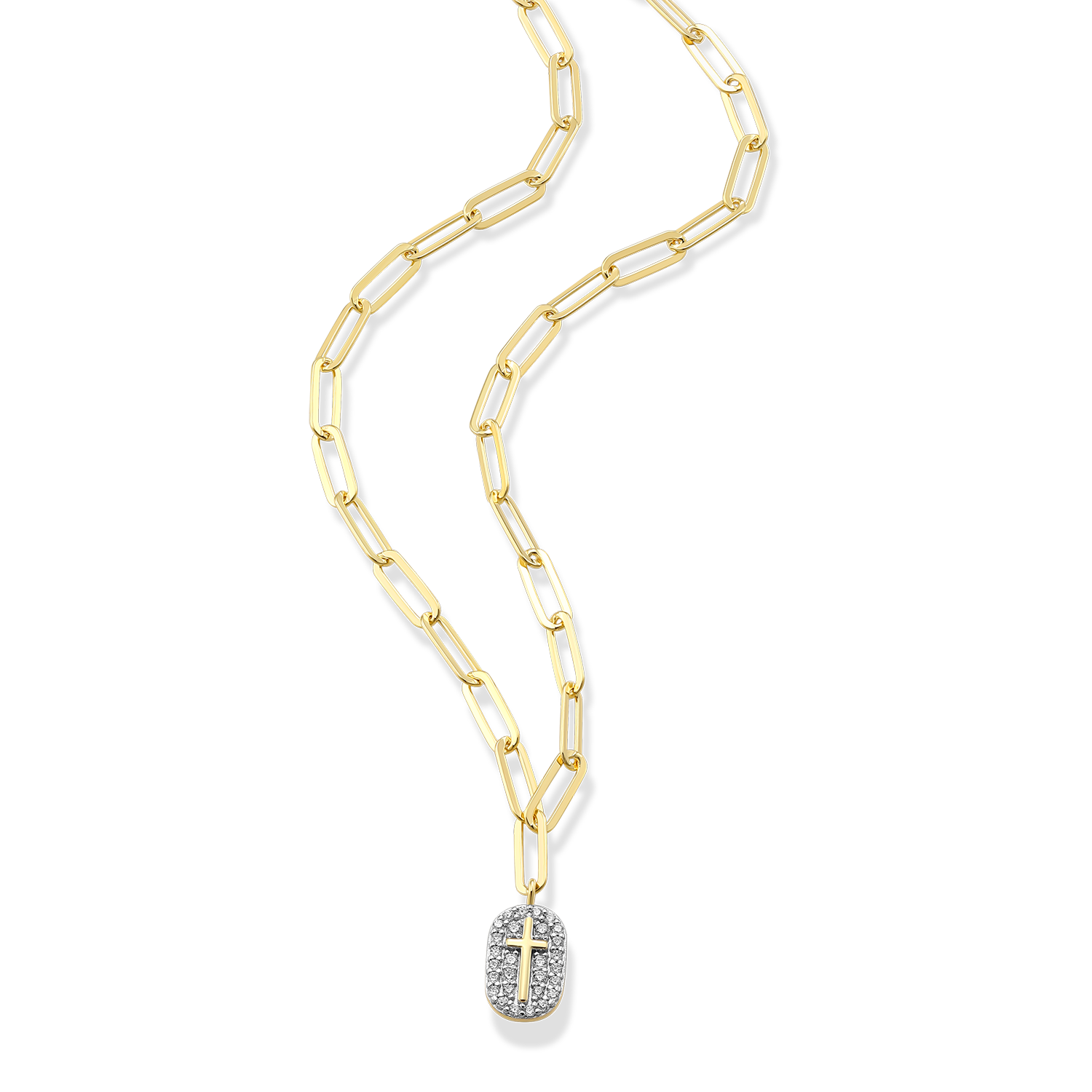 Cross Tag Pendant Lab-Created Diamond Paperclip Necklace in 14K Gold & Rhodium-Plated Sterling Silver | M by Monte Luna