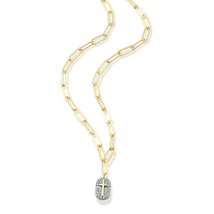 Cross Tag Pendant Lab-Created Diamond Paperclip Necklace in 14K Gold & Rhodium-Plated Sterling Silver | M by Monte Luna