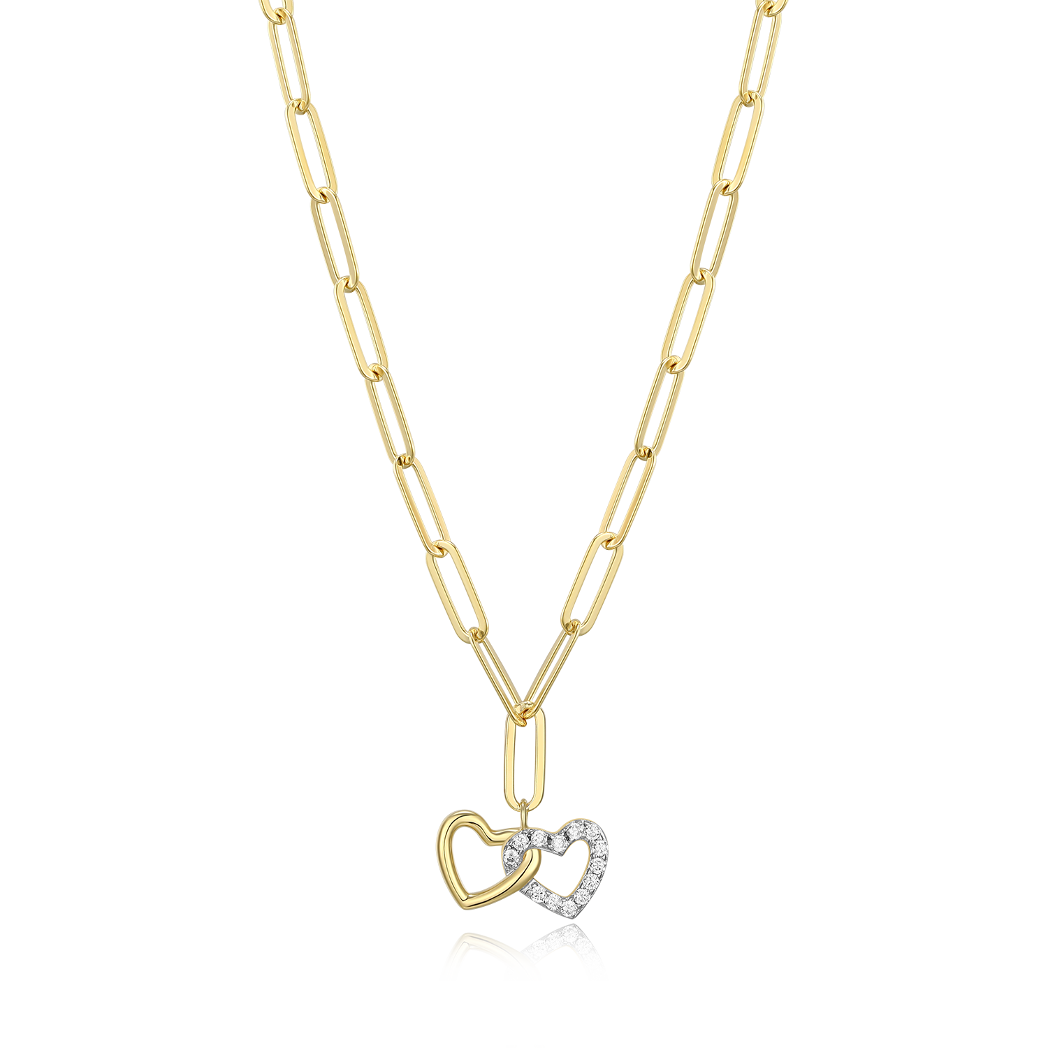 Twin Heart Pendant Lab-Created Diamond Paperclip Necklace in 14K Gold & Rhodium-Plated Sterling Silver | M by Monte Luna