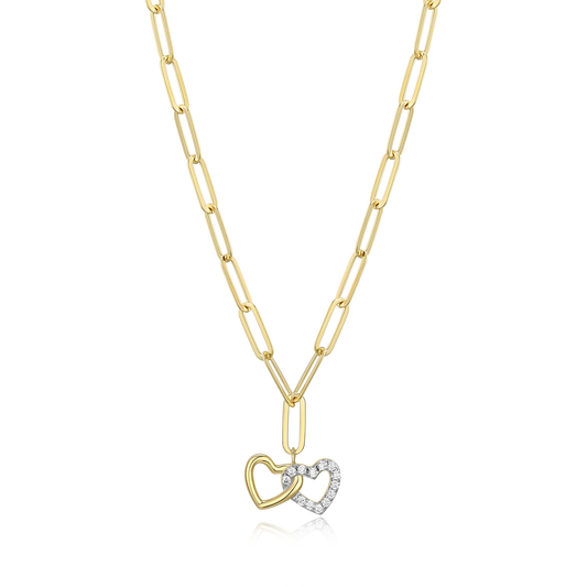 Twin Heart Pendant Lab-Created Diamond Paperclip Necklace in 14K Gold & Rhodium-Plated Sterling Silver | M by Monte Luna