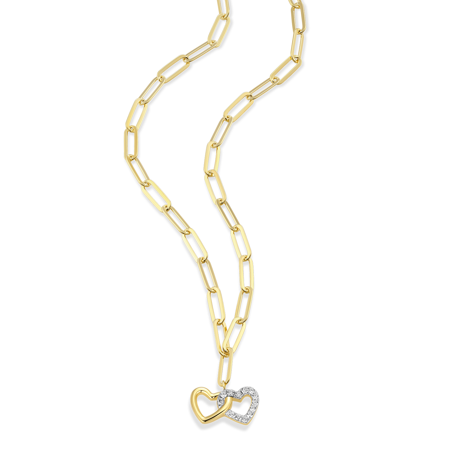 Twin Heart Pendant Lab-Created Diamond Paperclip Necklace in 14K Gold & Rhodium-Plated Sterling Silver | M by Monte Luna