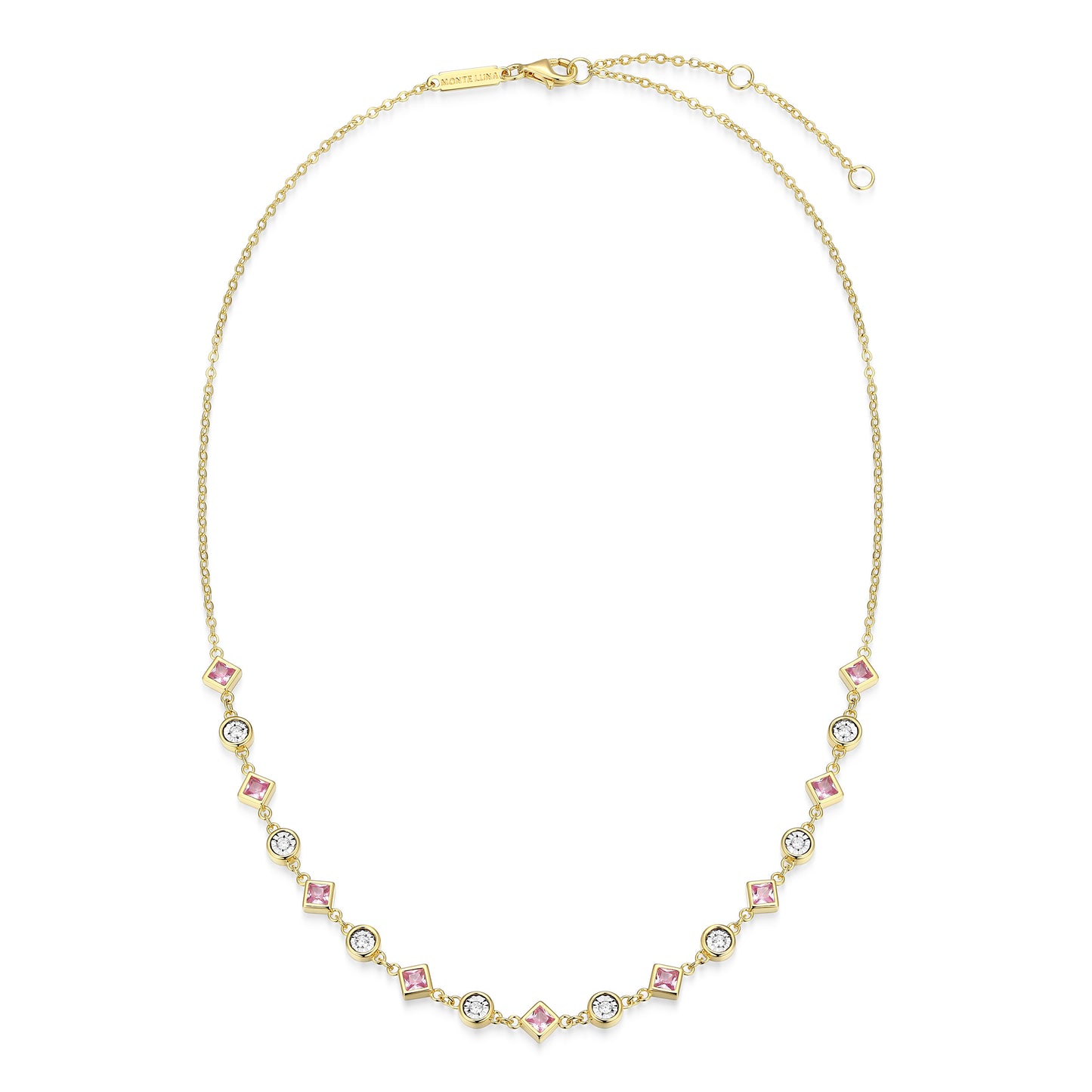 BN0256Y - Lab-Created Pink Sapphire & Lab-Created Diamond Station Necklace | m by monte luna