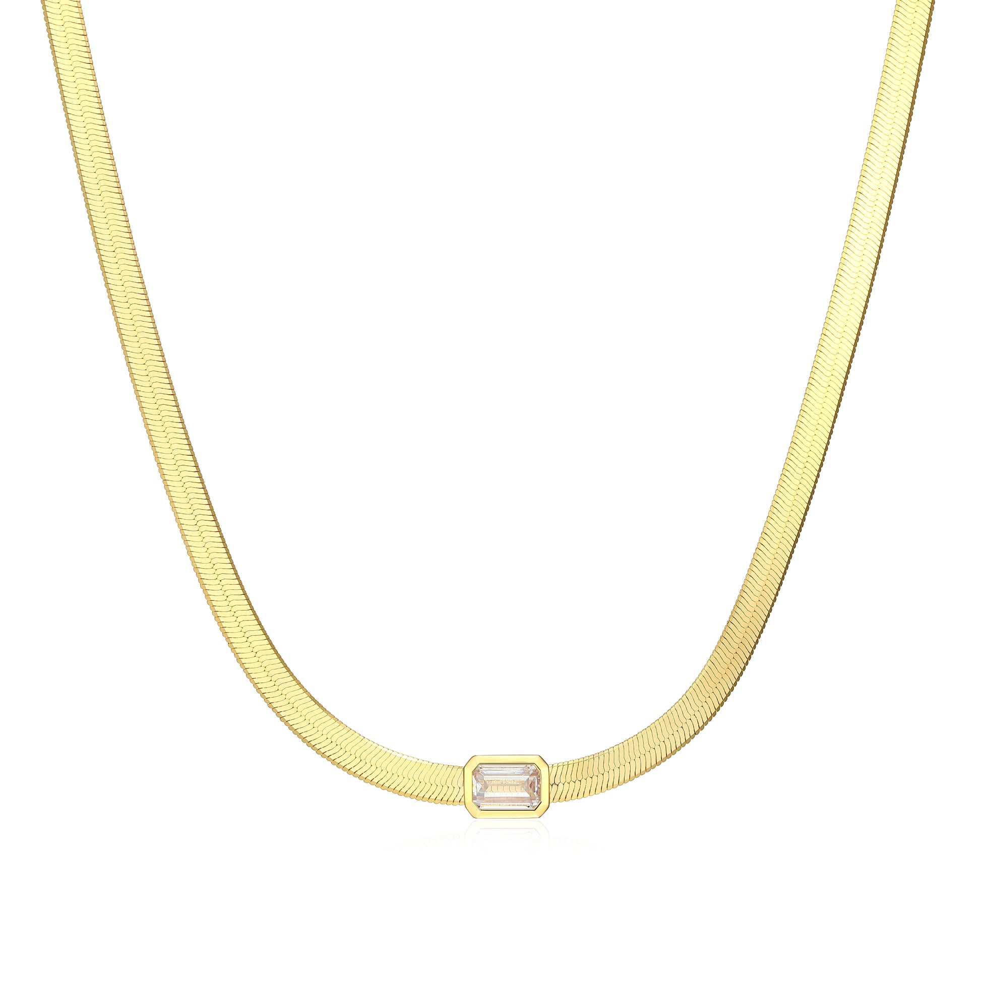 MN0136Y - Bezel Emerald Flat Snake Chain Bracelet | Monte Luna