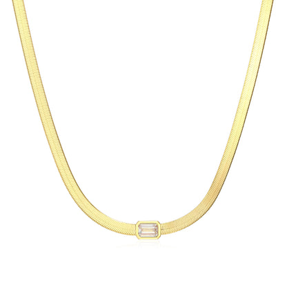 MN0136Y - Bezel Emerald Flat Snake Chain Bracelet | Monte Luna