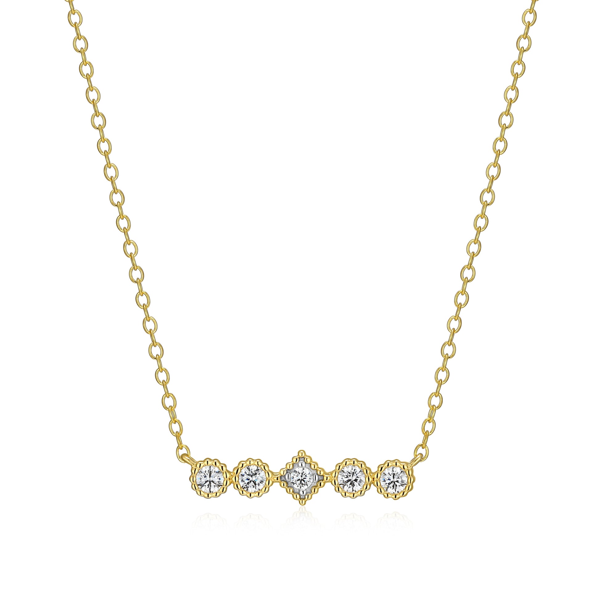 BN0300W - Round & Diamond Beaded Halo Necklace | m by monte luna