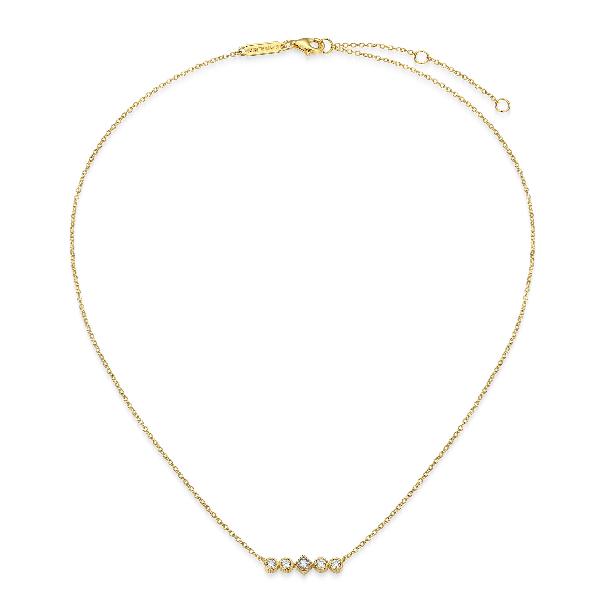 BN0300W - Round & Diamond Beaded Halo Necklace | m by monte luna