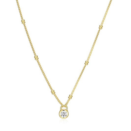 BN0307Y - Lock Pendant Double Beaded Curb Chain Necklace | m by monte luna
