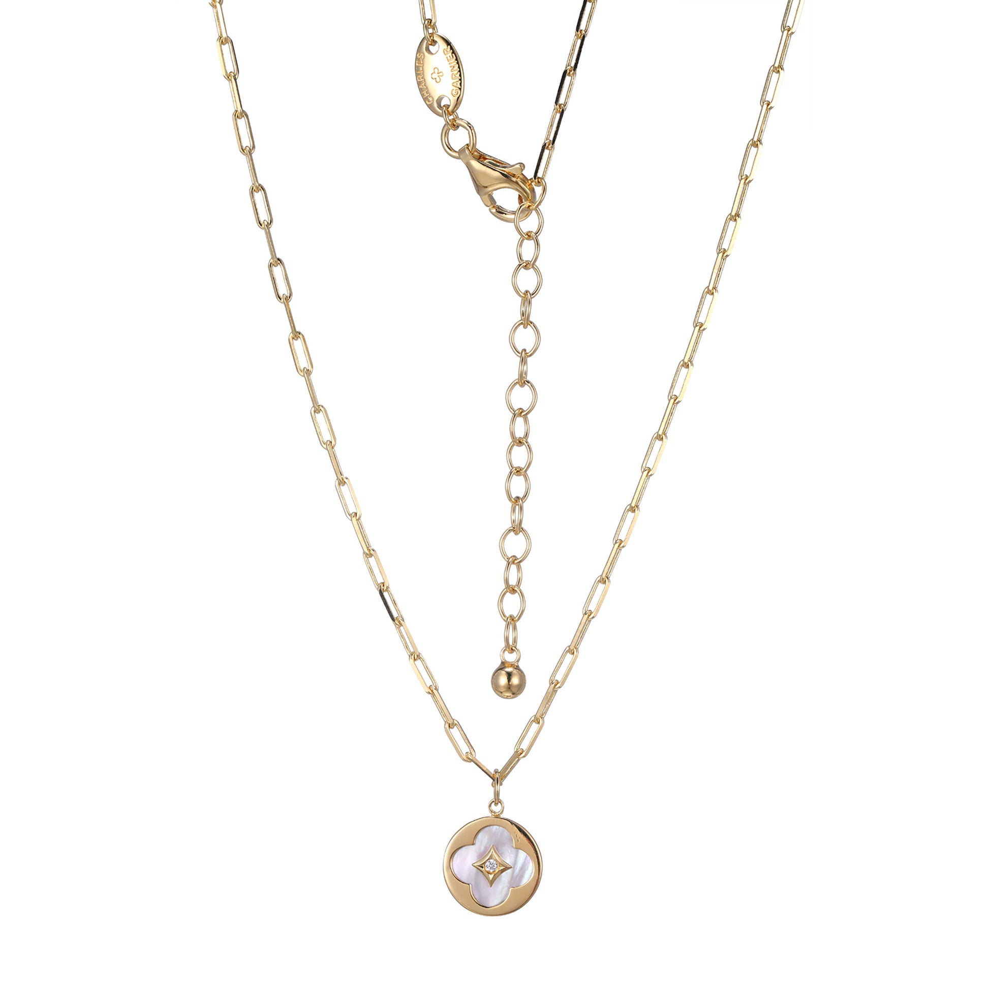 CN0198 - Clover Mother-of-Pearl Disc Pendant Necklace | charles garnier