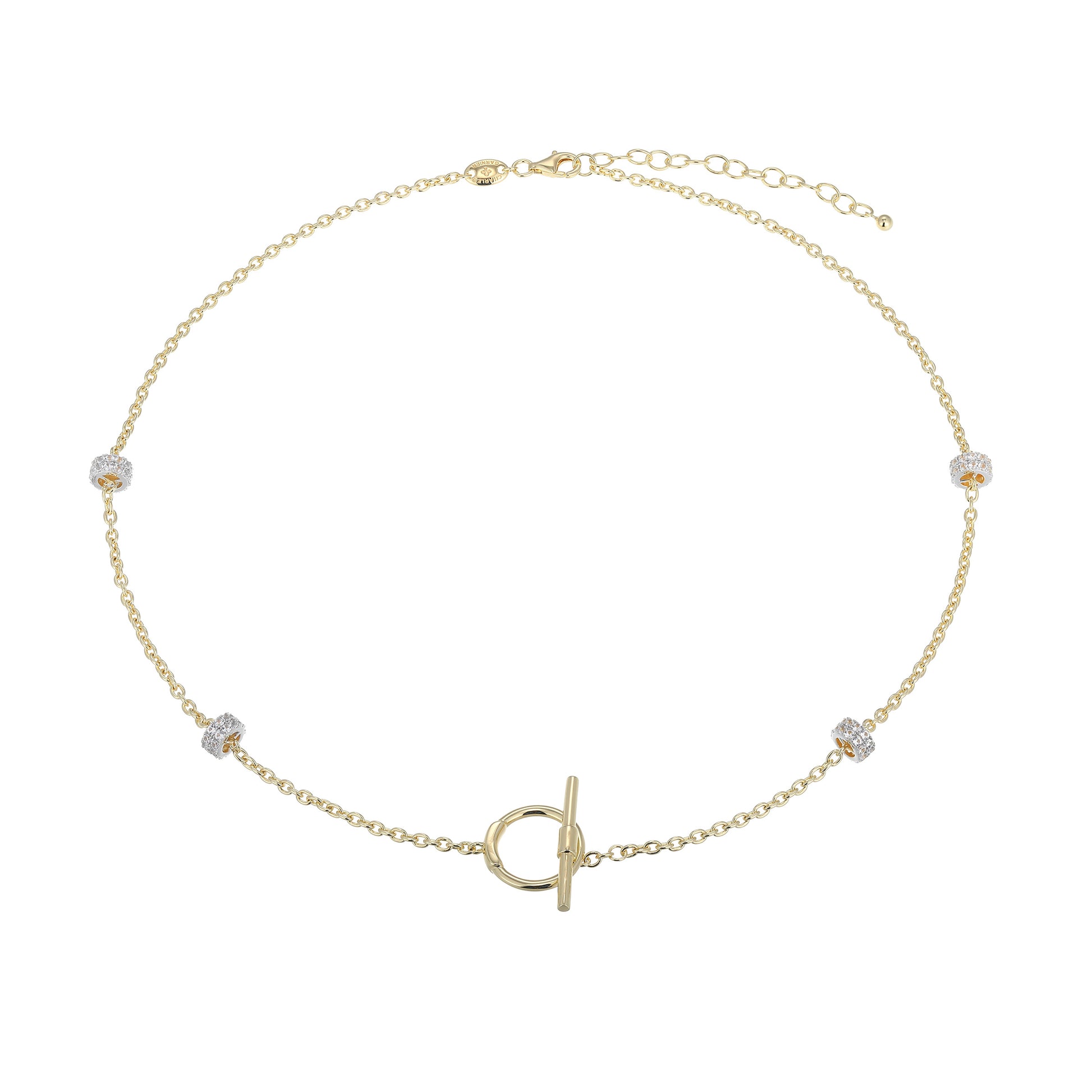 CN0196 - Created White Sapphire Rondelle Station Toggle Necklace | charles garnier
