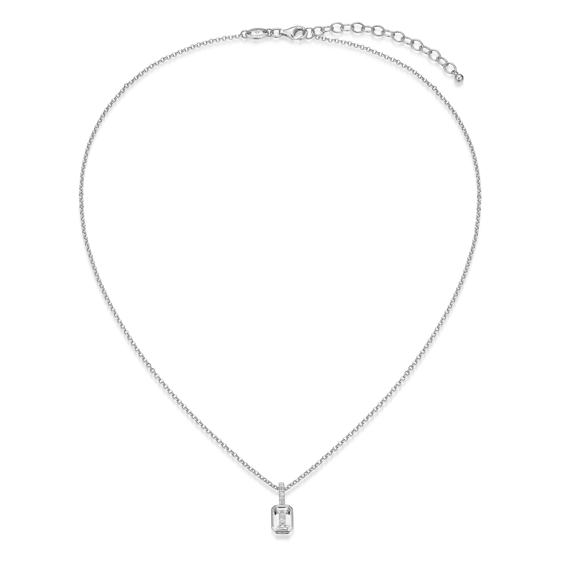 CN0207 - Emerald-Cut Created White Sapphire Pendant Necklace | charles garnier