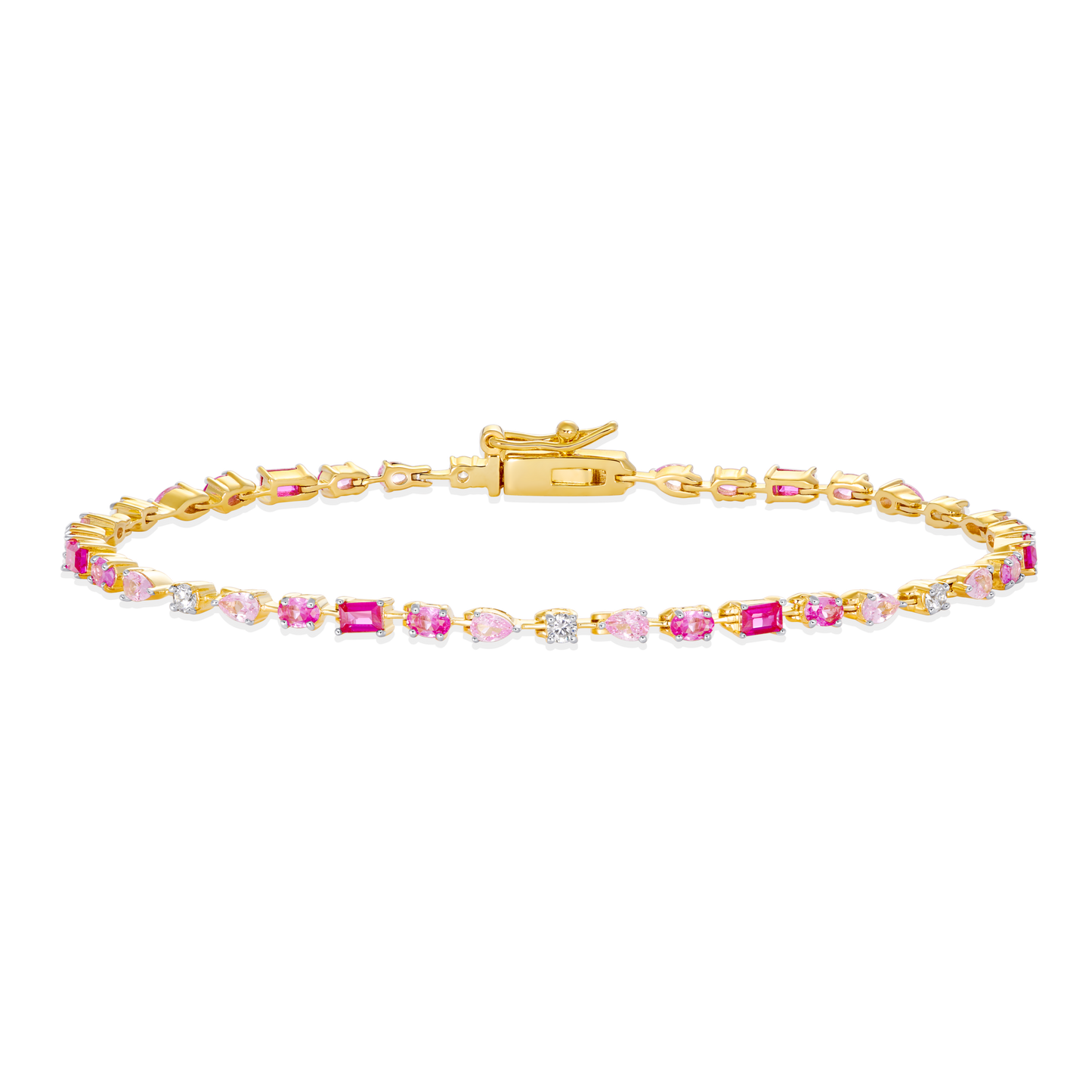 Multi-Cut Gemstone Line Tennis Bracelet in 14K Yellow Gold-Plated Sterling Silver | M by Monte Luna