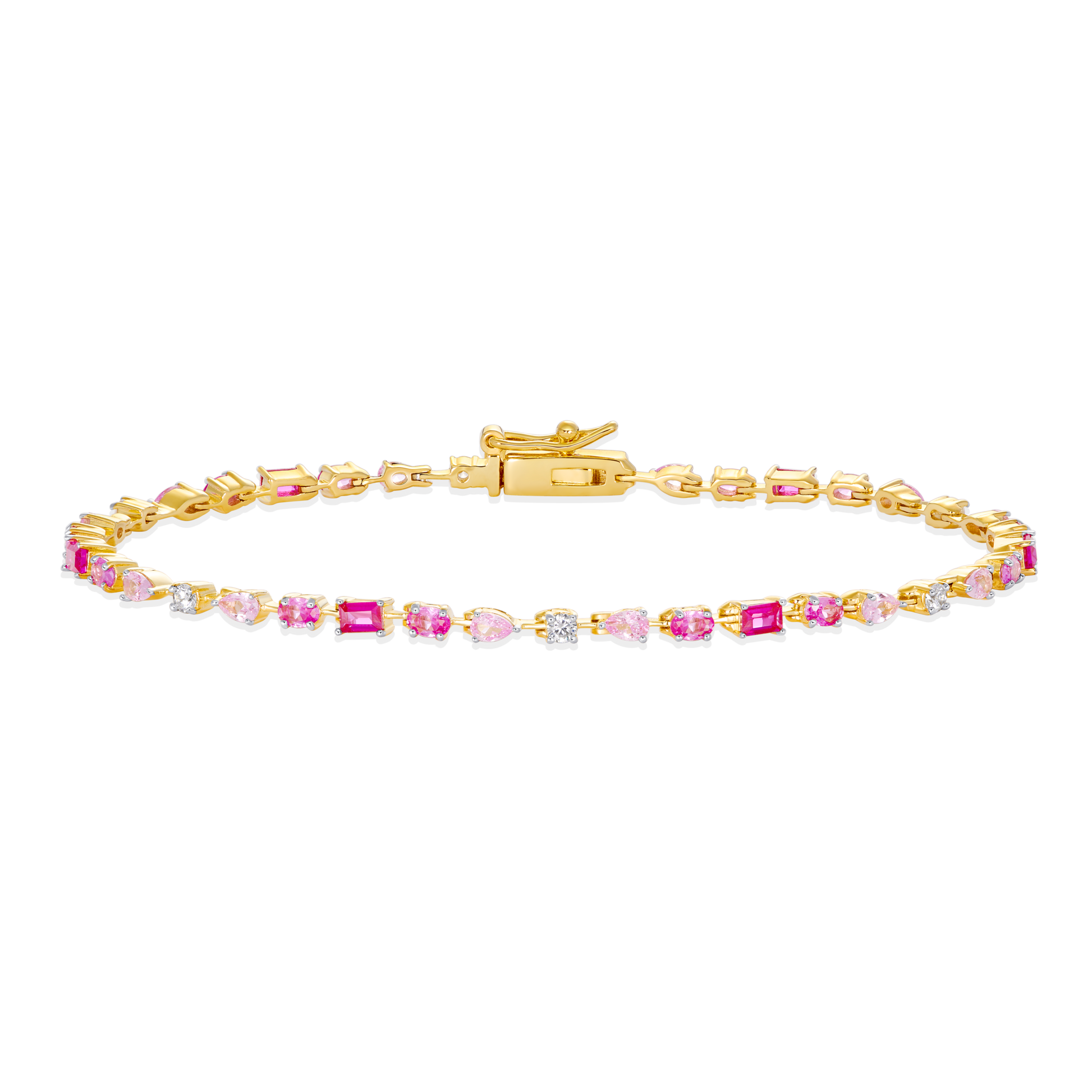 Multi-Cut Gemstone Line Tennis Bracelet in 14K Yellow Gold-Plated Sterling Silver | M by Monte Luna
