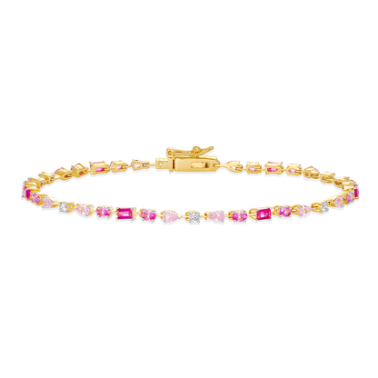 Multi-Cut Gemstone Line Tennis Bracelet in 14K Yellow Gold-Plated Sterling Silver | M by Monte Luna