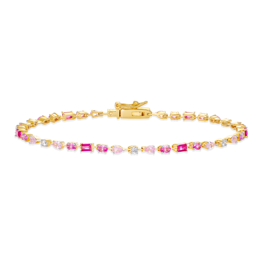 Multi-Cut Gemstone Line Tennis Bracelet in 14K Yellow Gold-Plated Sterling Silver | M by Monte Luna