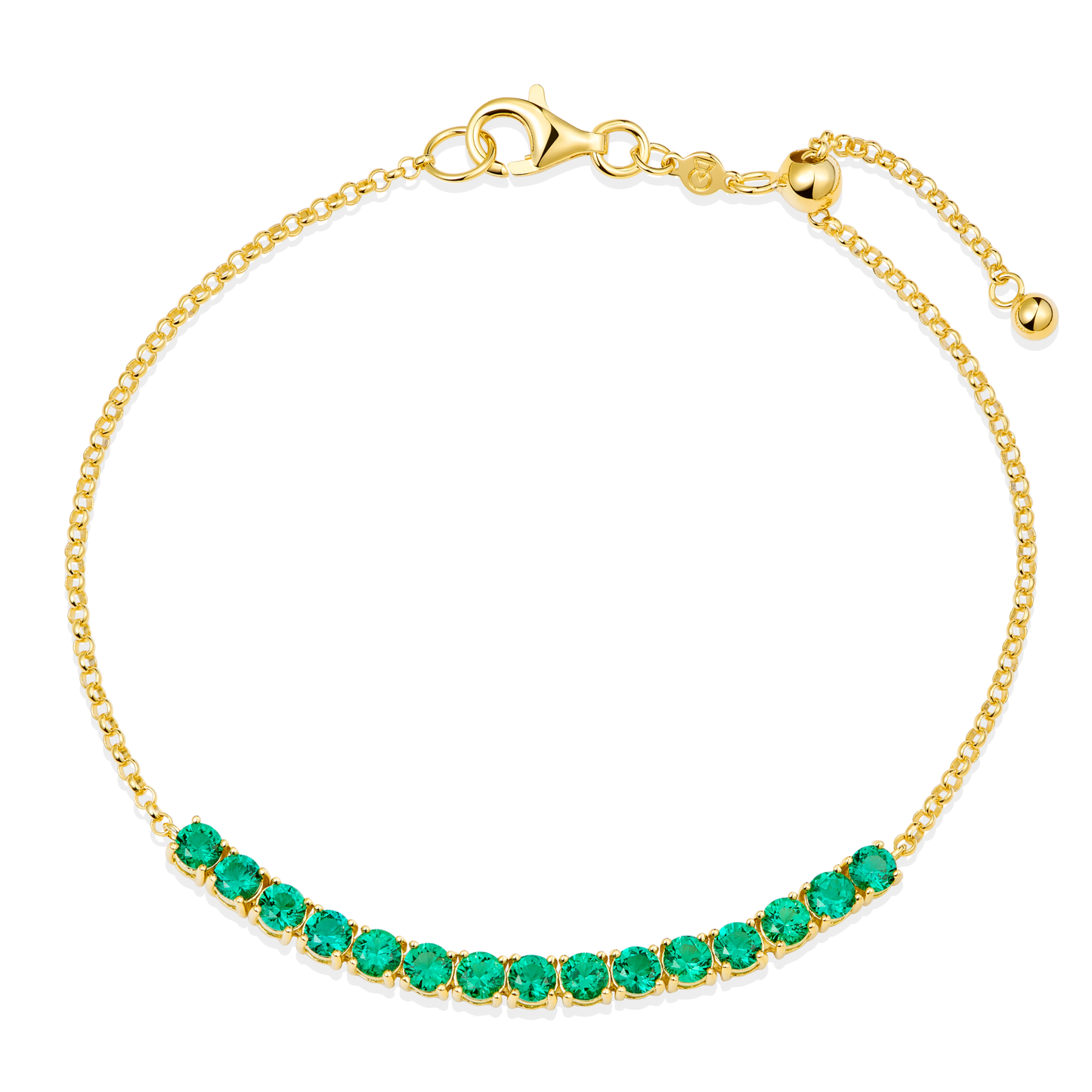 Lab-Created Created Emerald Line Bolo Bracelet in 14K Yellow Gold-Plated Sterling Silver | M by Monte Luna