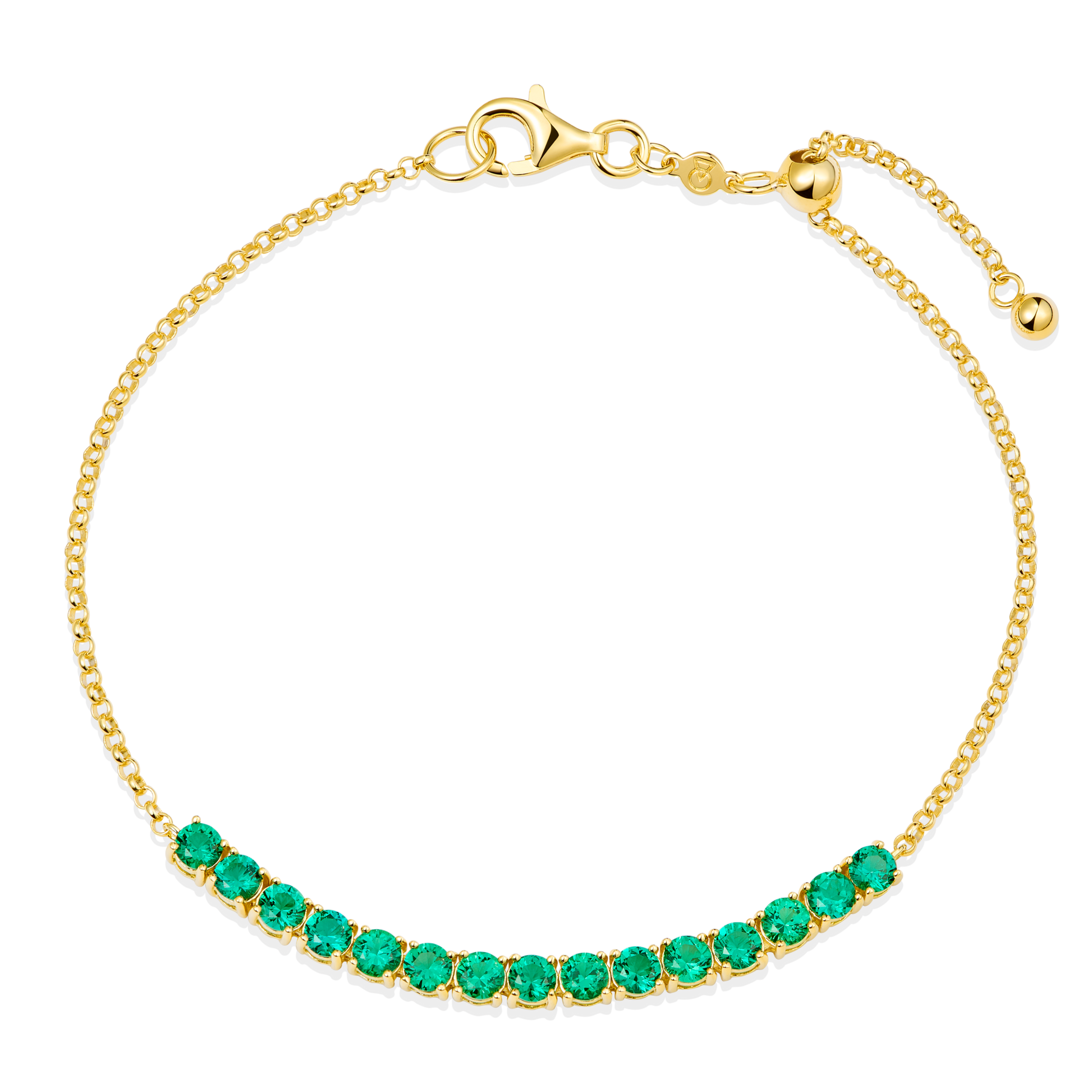 Lab-Created Created Emerald Line Bolo Bracelet in 14K Yellow Gold-Plated Sterling Silver | M by Monte Luna