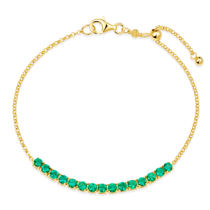 Lab-Created Created Emerald Line Bolo Bracelet in 14K Yellow Gold-Plated Sterling Silver | M by Monte Luna