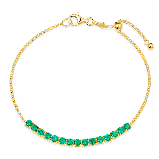 Lab-Created Created Emerald Line Bolo Bracelet in 14K Yellow Gold-Plated Sterling Silver | M by Monte Luna