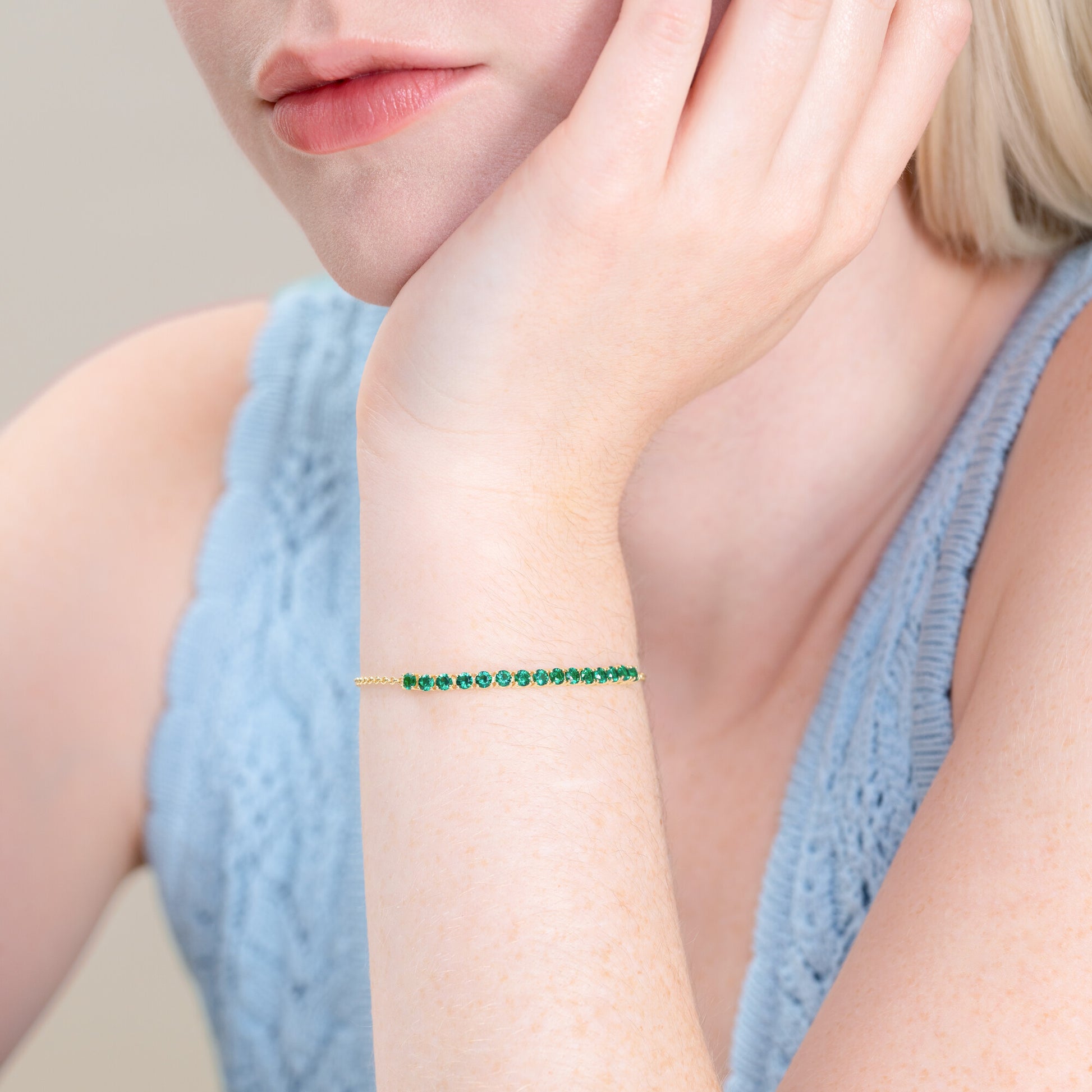 Lab-Created Created Emerald Line Bolo Bracelet in 14K Yellow Gold-Plated Sterling Silver | M by Monte Luna