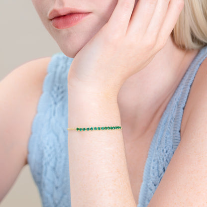 Lab-Created Created Emerald Line Bolo Bracelet in 14K Yellow Gold-Plated Sterling Silver | M by Monte Luna