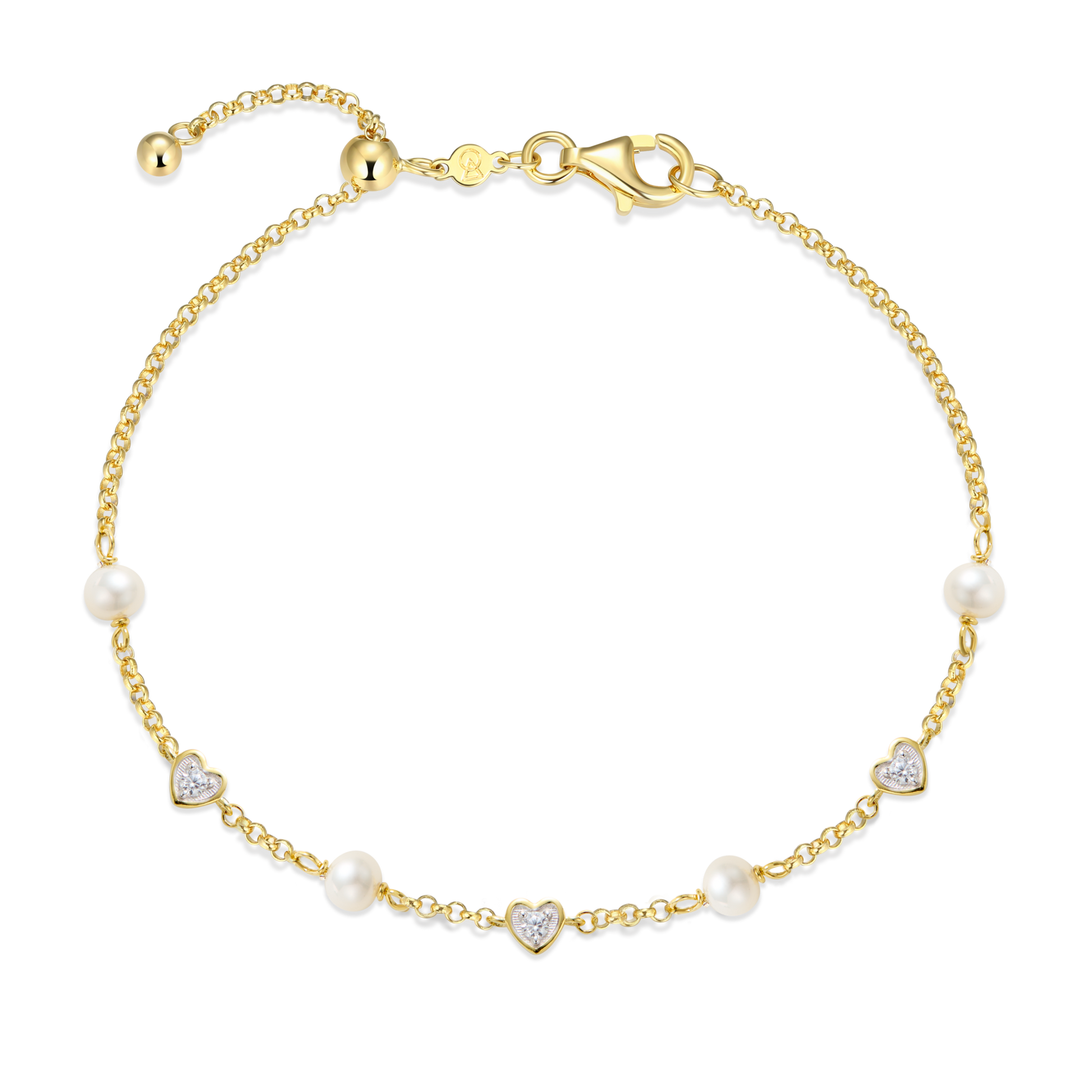 Hearts & Pearls Station Bolo Bracelet in 14K Gold-Plated Sterling Silver | M by Monte Luna