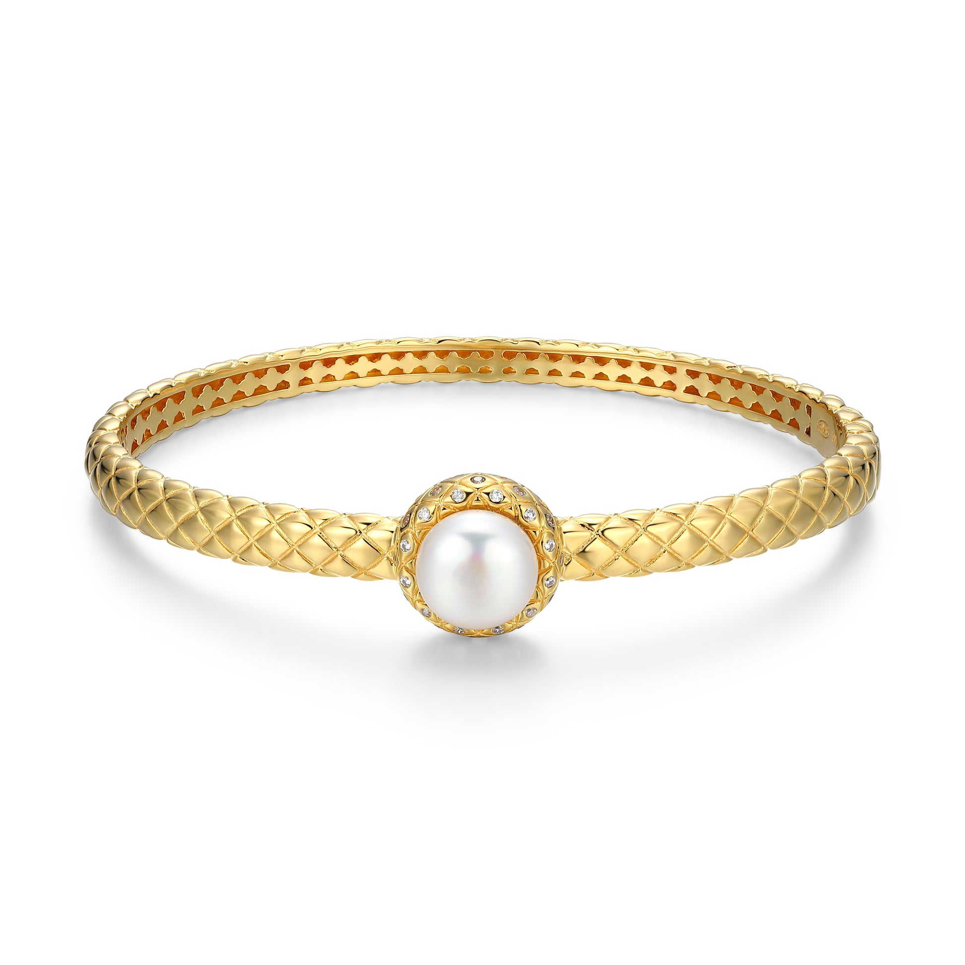 TEST BATCH 004 - Quilted Freshwater Pearl Bangle - 14K Yellow Gold-Plated