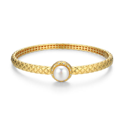 TEST BATCH 004 - Quilted Freshwater Pearl Bangle - 14K Yellow Gold-Plated