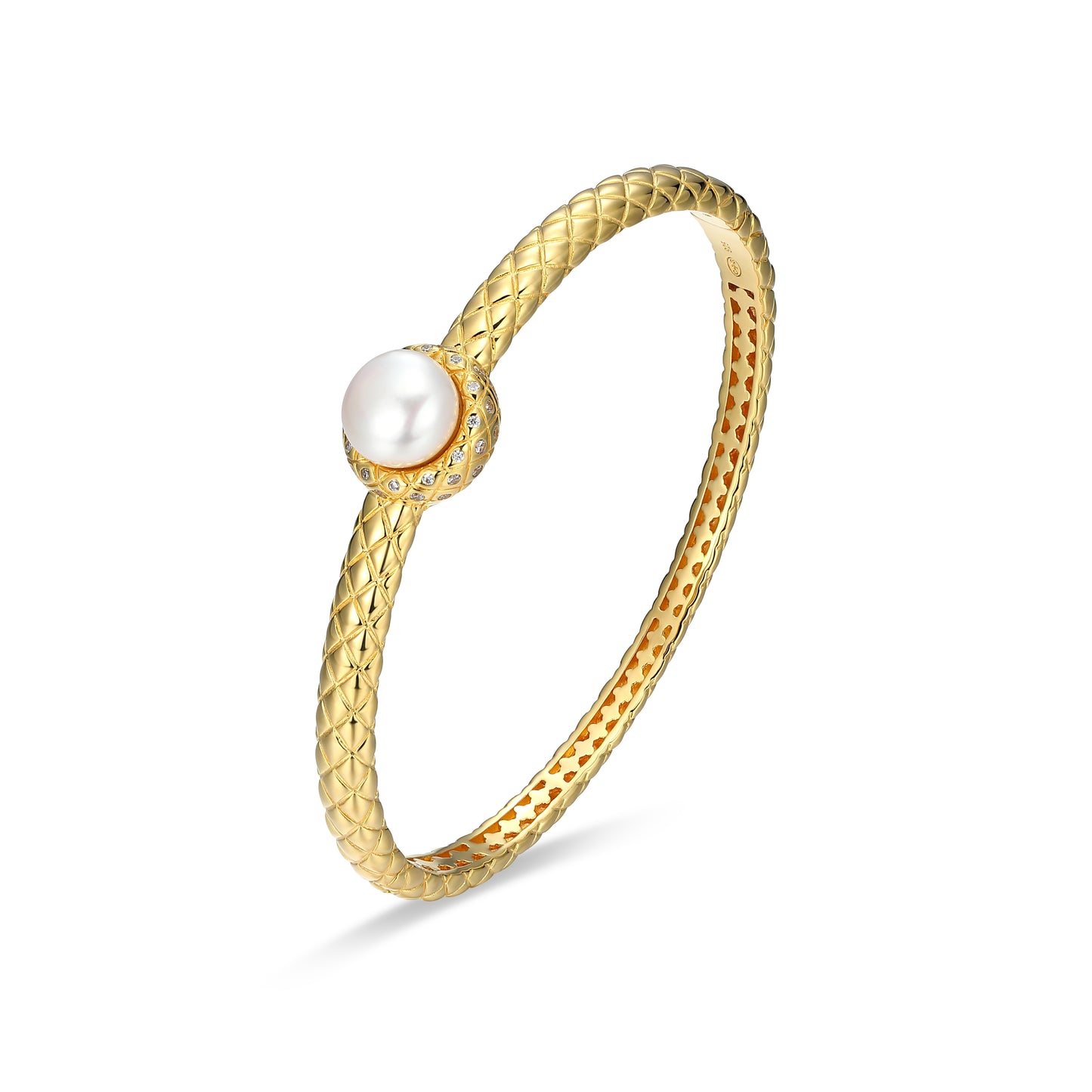 14K Yellow Gold-Plated Sterling Silver - Quilted Freshwater Pearl Bangle alternate view