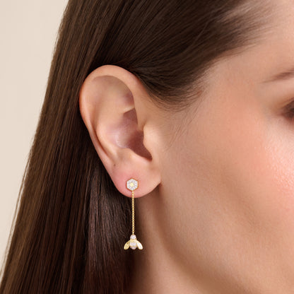 Honey Bee Dangle Stud Earrings in 14K Yellow Gold-Plated Sterling Silver | M by Monte Luna