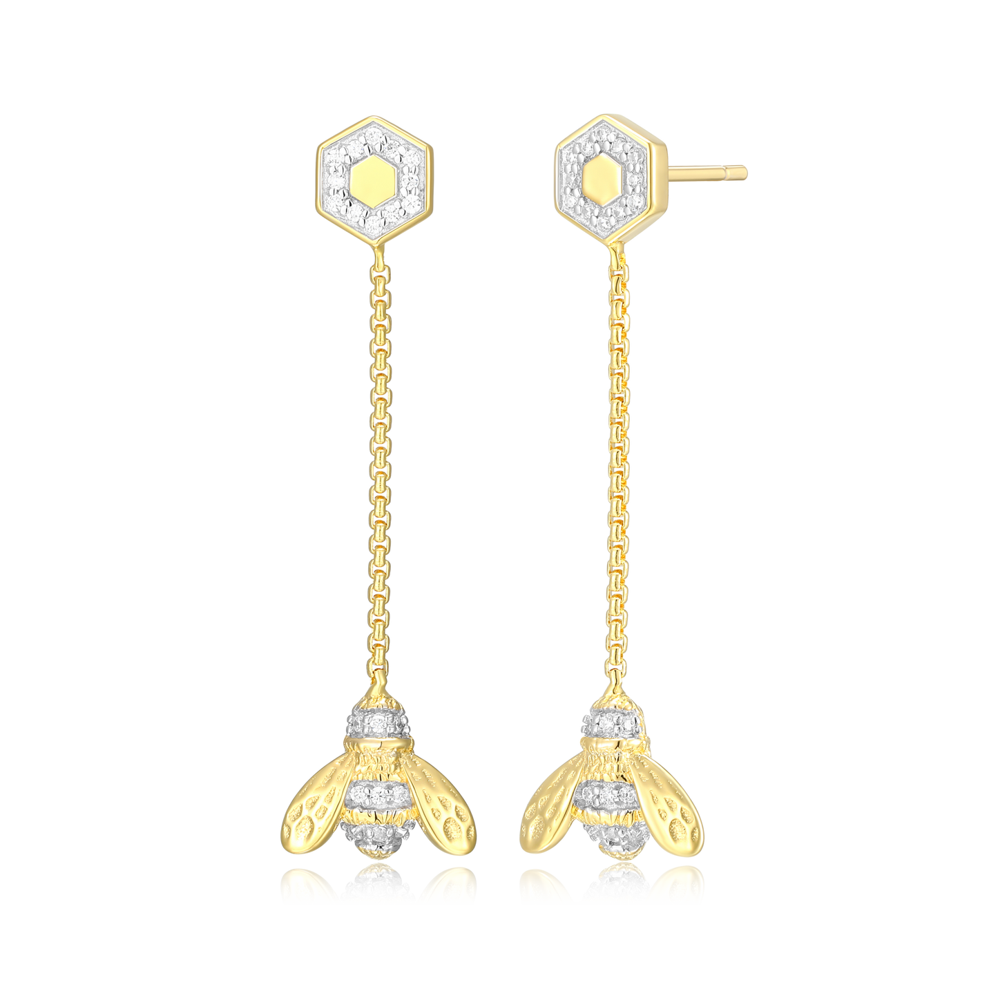 Honey Bee Dangle Stud Earrings in 14K Yellow Gold-Plated Sterling Silver | M by Monte Luna