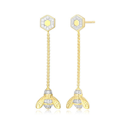Honey Bee Dangle Stud Earrings in 14K Yellow Gold-Plated Sterling Silver | M by Monte Luna