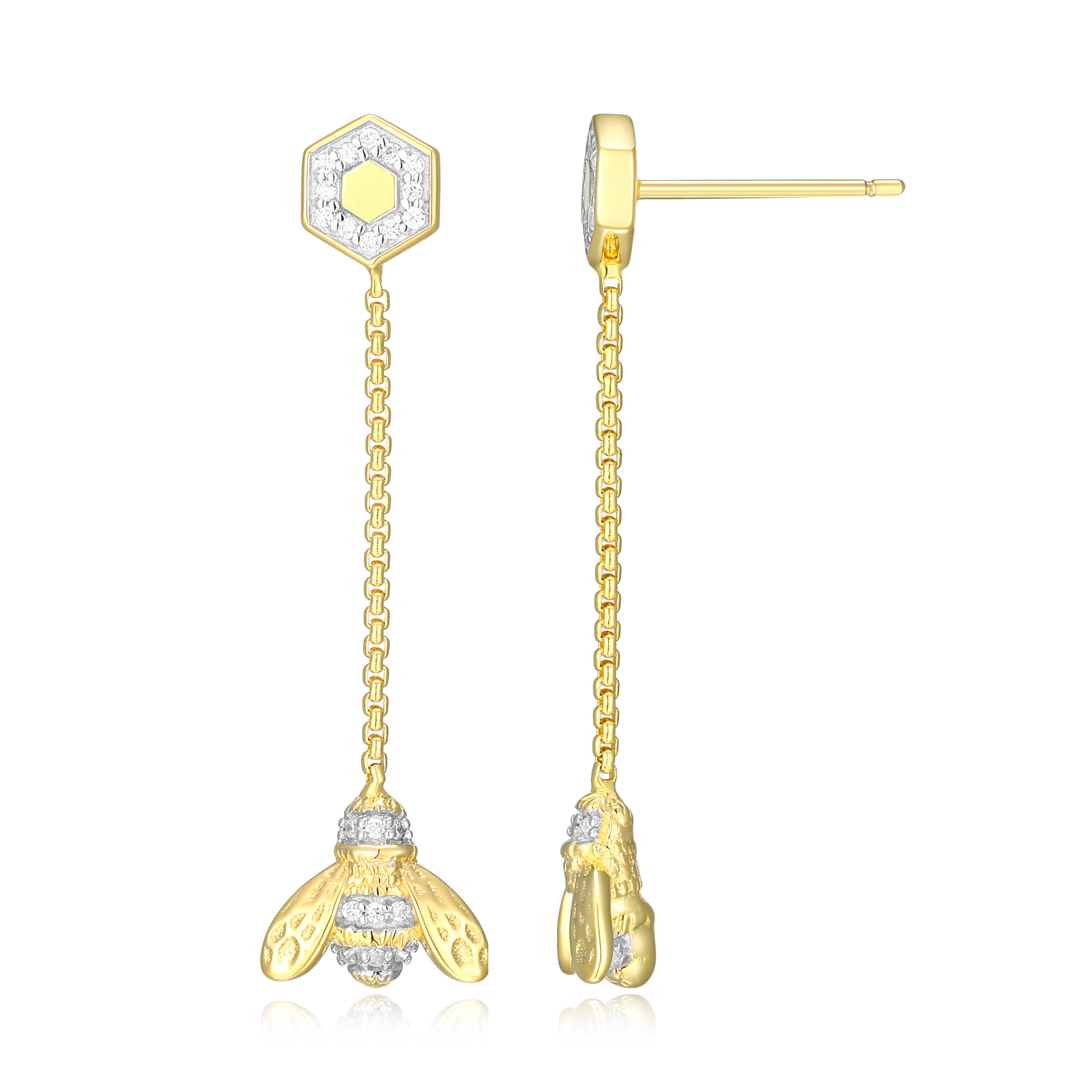 Honey Bee Dangle Stud Earrings in 14K Yellow Gold-Plated Sterling Silver | M by Monte Luna