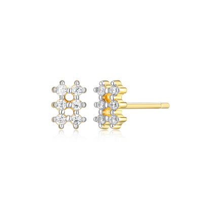 Grid Stud Earrings in 14K Yellow Gold-Plated Sterling Silver | M by Monte Luna