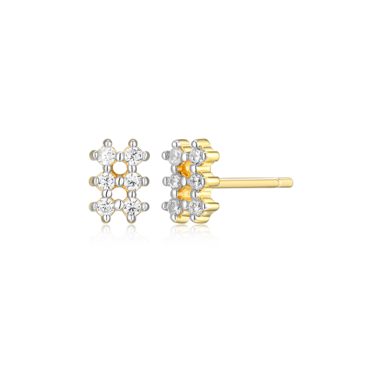 Grid Stud Earrings in 14K Yellow Gold-Plated Sterling Silver | M by Monte Luna