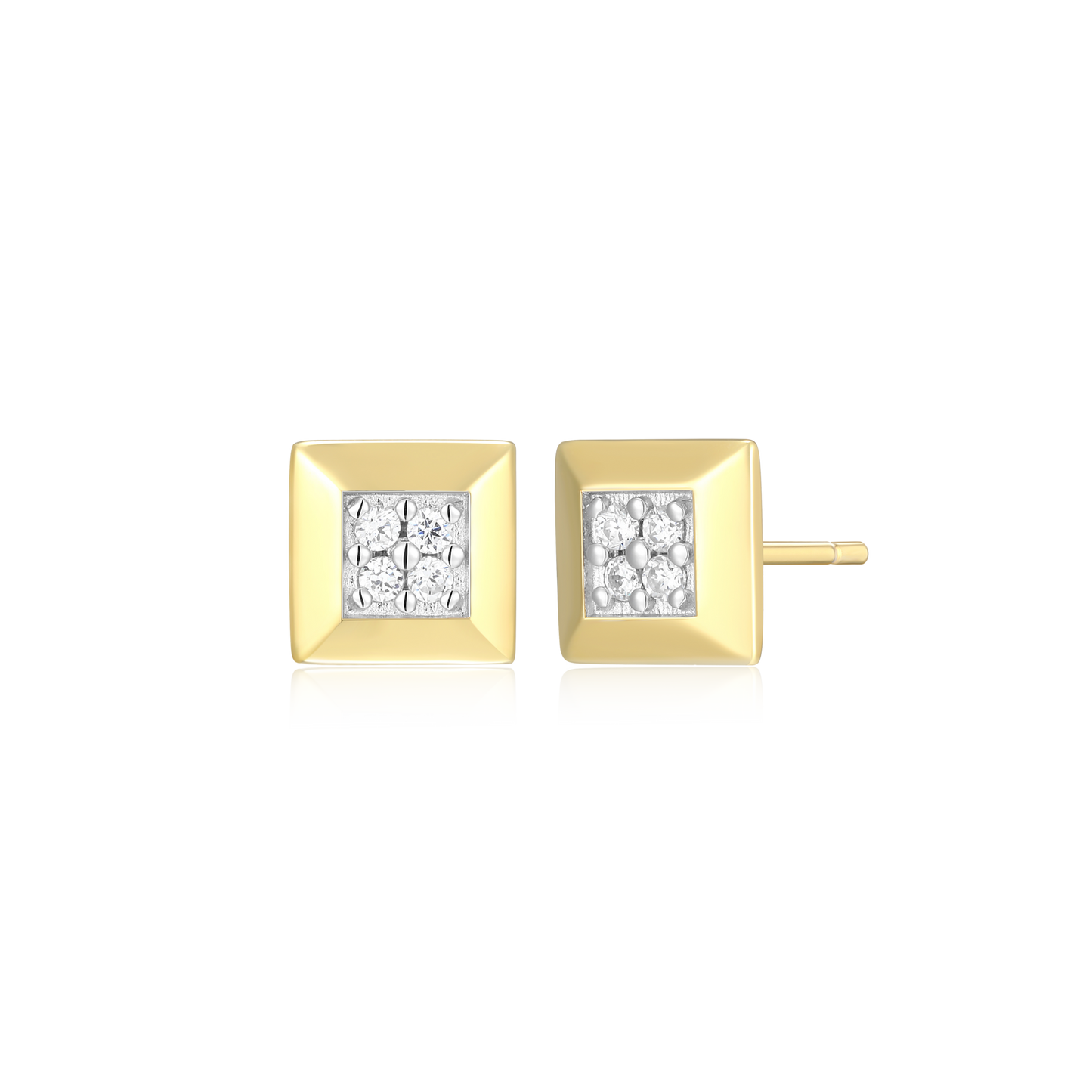 Tile Pave Stud Earrings in 14K Yellow Gold-Plated Sterling Silver | M by Monte Luna