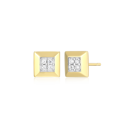 Tile Pave Stud Earrings in 14K Yellow Gold-Plated Sterling Silver | M by Monte Luna