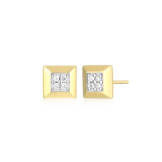 Tile Pave Stud Earrings in 14K Yellow Gold-Plated Sterling Silver | M by Monte Luna