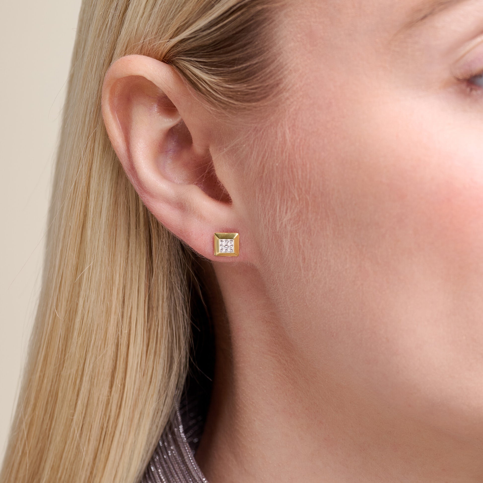 Tile Pave Stud Earrings in 14K Yellow Gold-Plated Sterling Silver | M by Monte Luna