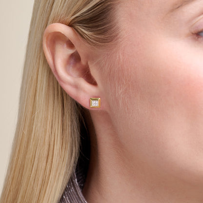 Tile Pave Stud Earrings in 14K Yellow Gold-Plated Sterling Silver | M by Monte Luna
