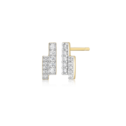 Double Bar Pave Stud Earrings in 14K Yellow Gold-Plated Sterling Silver | M by Monte Luna
