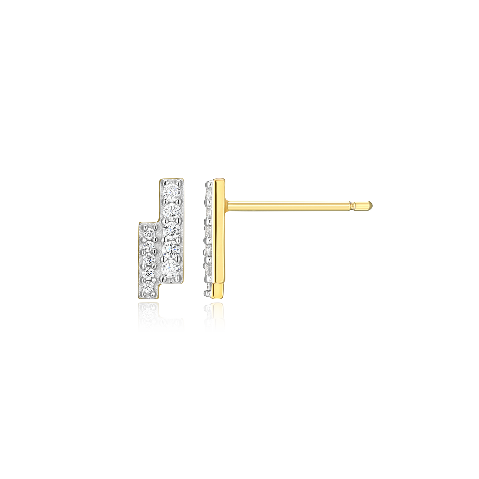 Double Bar Pave Stud Earrings in 14K Yellow Gold-Plated Sterling Silver | M by Monte Luna