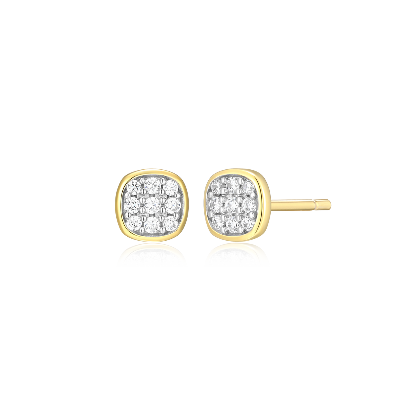 Cushion Pave Stud Earrings in 14K Yellow Gold-Plated Sterling Silver | M by Monte Luna