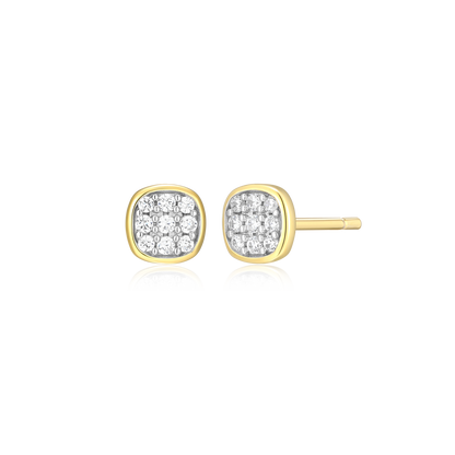 Cushion Pave Stud Earrings in 14K Yellow Gold-Plated Sterling Silver | M by Monte Luna