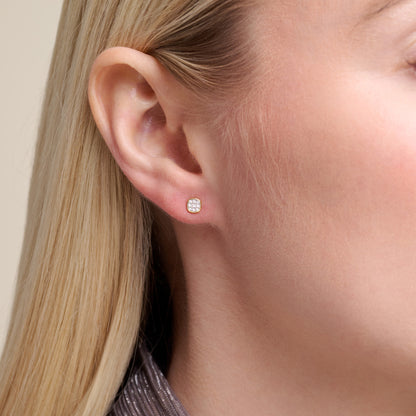 Cushion Pave Stud Earrings in 14K Yellow Gold-Plated Sterling Silver | M by Monte Luna