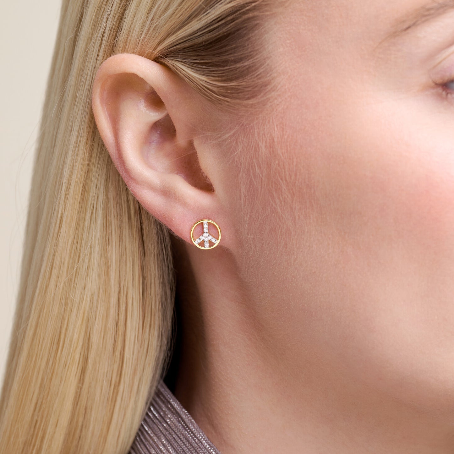 Peace Stud Earrings in 14K Yellow Gold-Plated Sterling Silver | M by Monte Luna