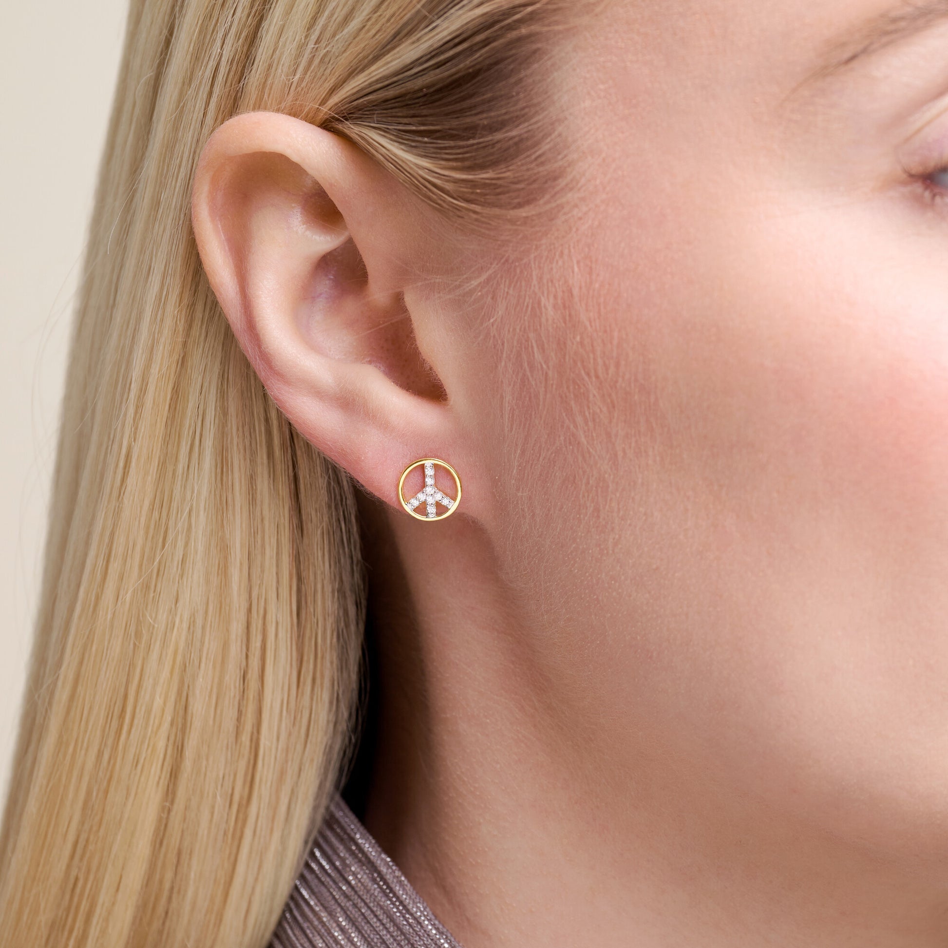 Peace Stud Earrings in 14K Yellow Gold-Plated Sterling Silver | M by Monte Luna