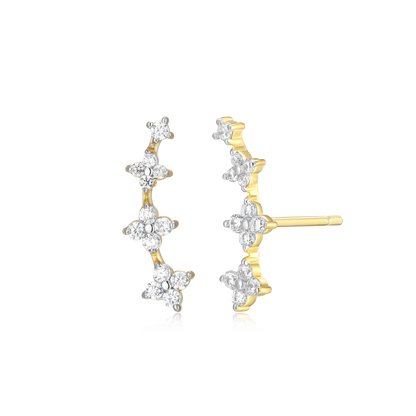 Floral Climber Stud Earrings in 14K Yellow Gold-Plated Sterling Silver | M by Monte Luna