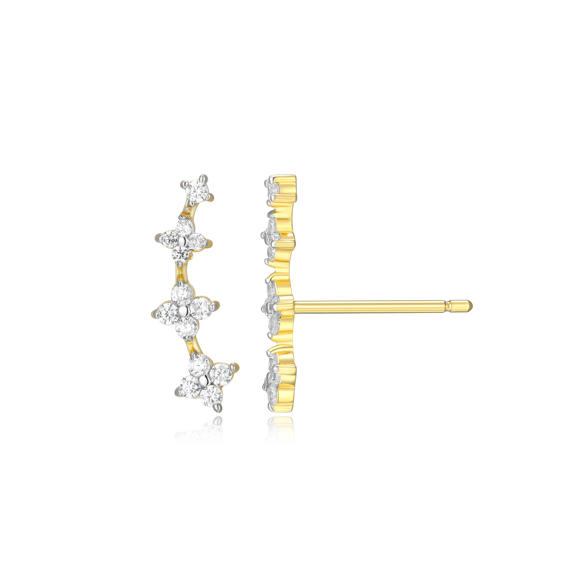 Floral Climber Stud Earrings in 14K Yellow Gold-Plated Sterling Silver | M by Monte Luna