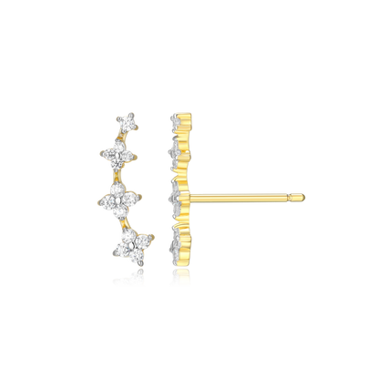 Floral Climber Stud Earrings in 14K Yellow Gold-Plated Sterling Silver | M by Monte Luna