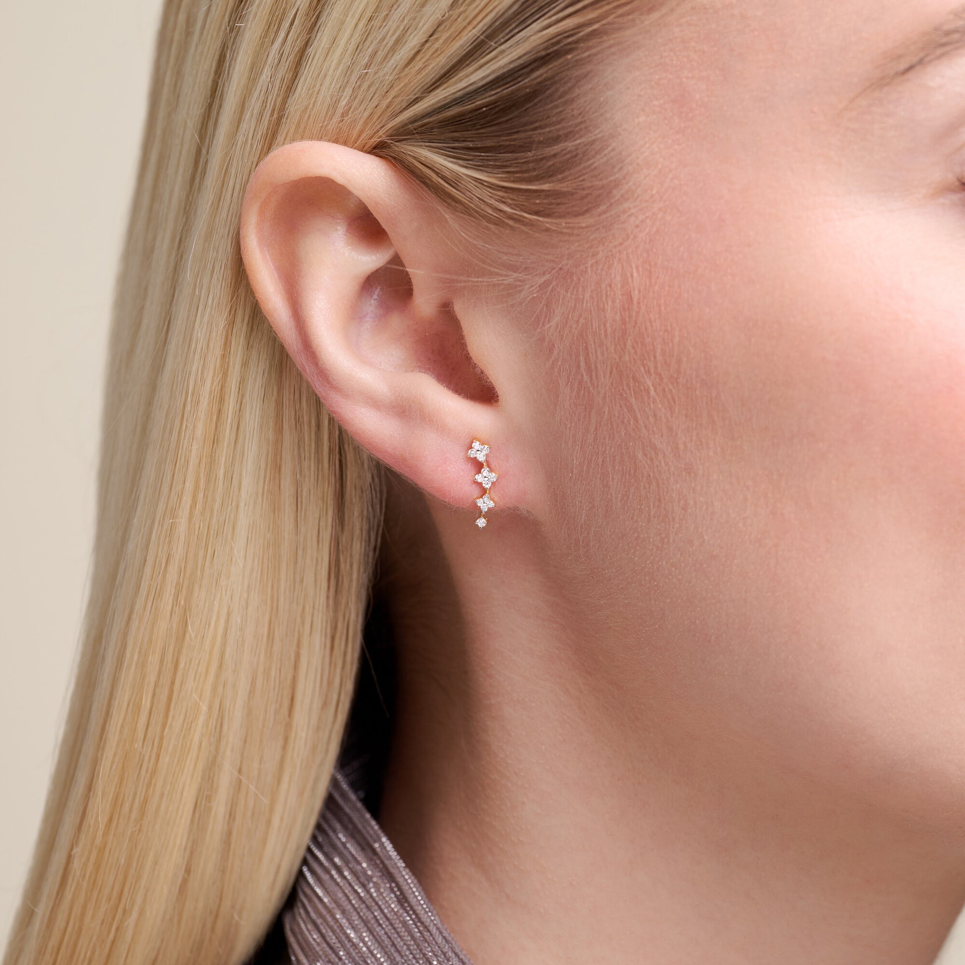 Floral Climber Stud Earrings in 14K Yellow Gold-Plated Sterling Silver | M by Monte Luna